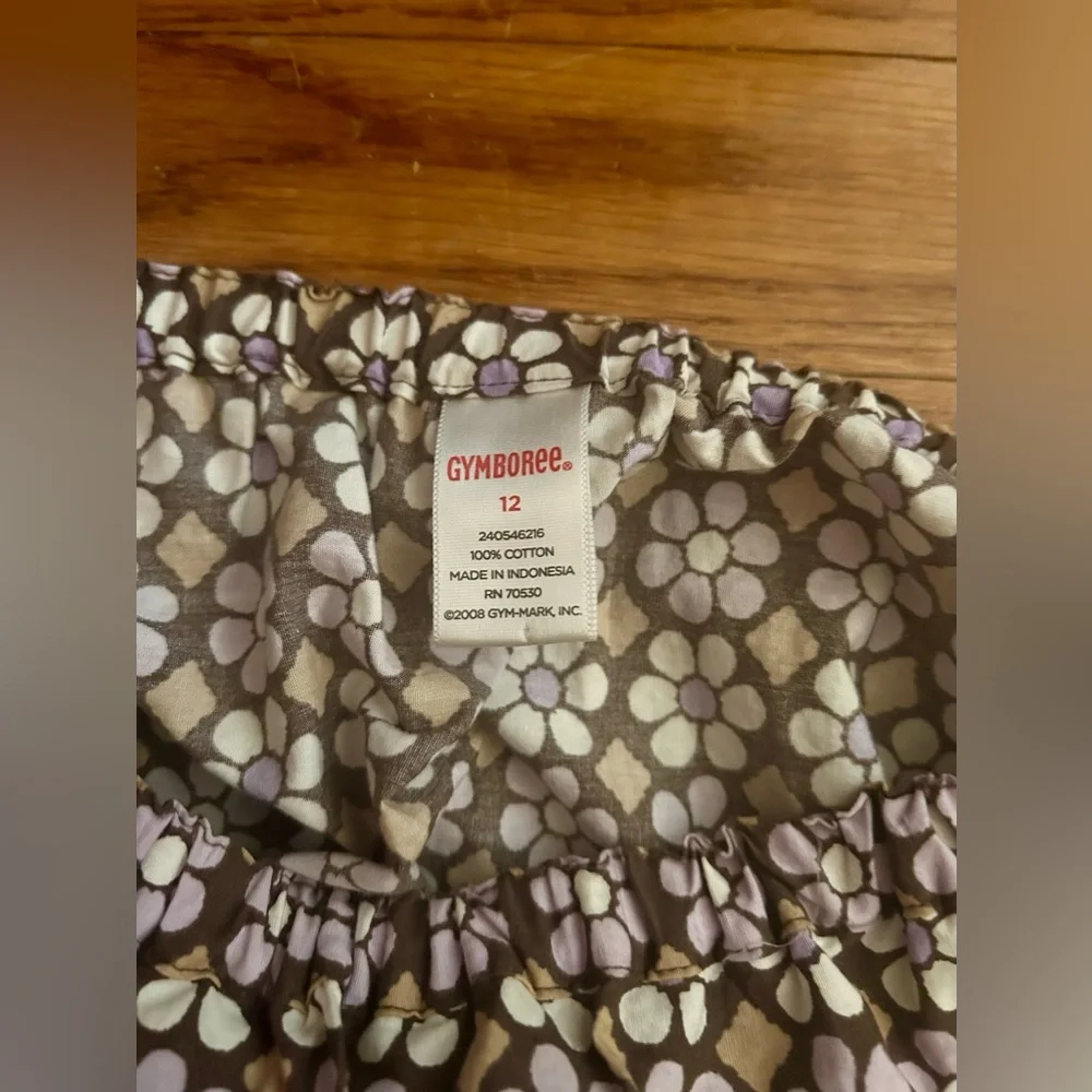Gymboree Girl’s Sz 12 Brown and Purple Floral 100% Cotton Boho Ruffled Skirt